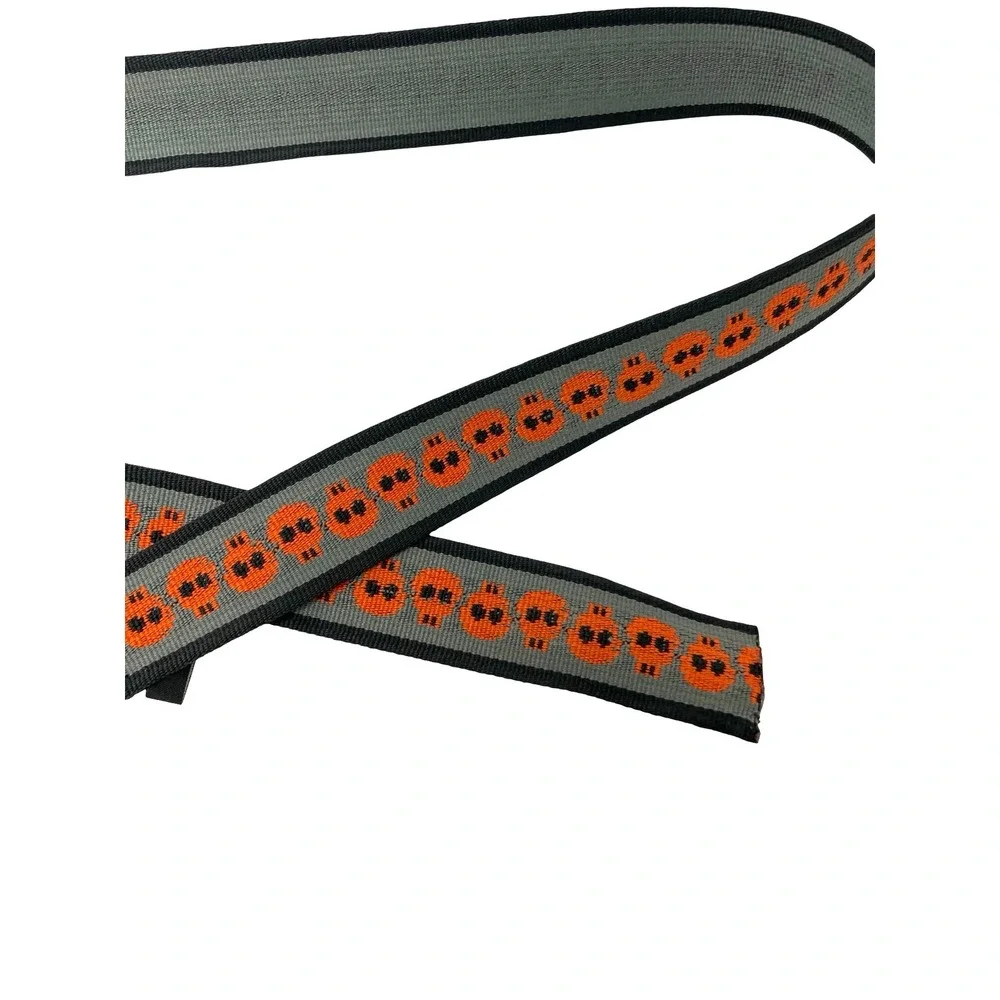 Chaco Webbing skull‎ print belt One Size braided silver tone buckle gray orange